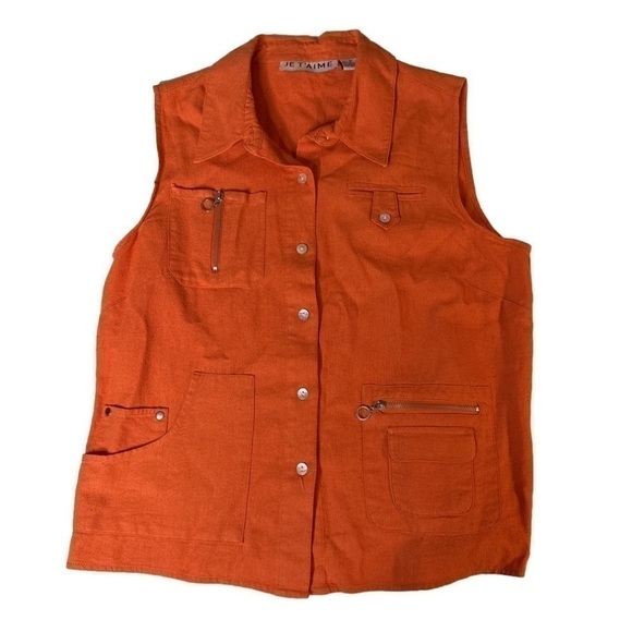 Je t’aime Short Sleeve Botton Down Blouse Pearl Button Size Medium Rust Orange - Picture 1 of 8